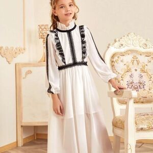 Shein High Neck Lantern Sleeve Lace Detail Dress